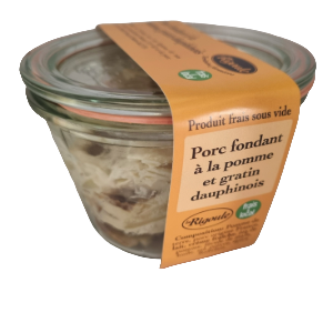 LaRigoule, plat cuisiné en Corrèze avec du porc de EARL Peuch à Saint-Jal, de la pomme et un gratin fondant