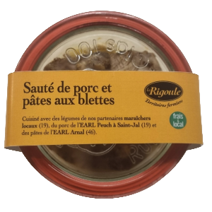Sauté de porc fondant et pates aux blettes