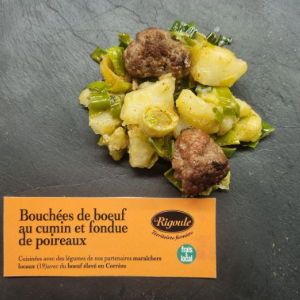 Assiette bouchées bœuf et fondue de poireaux